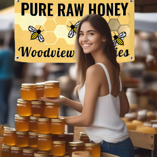Lona Letrero de Mercado de Miel Abeja Miel Pura Cruda