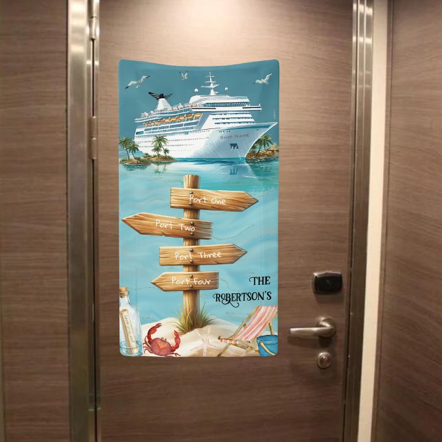 Lona Letrero Personalizado Familia 4 Puertas Banner de  (Customize your four cruise port banner. Not shown to scale. Image is for example purposes only.)