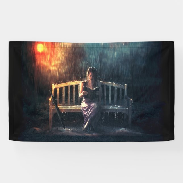 Lona Libro de lectura de la mujer en la lluvia (Horizontal)