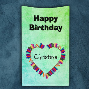 Lona Libros Coloridos de Cumpleaños en Forma de Corazón