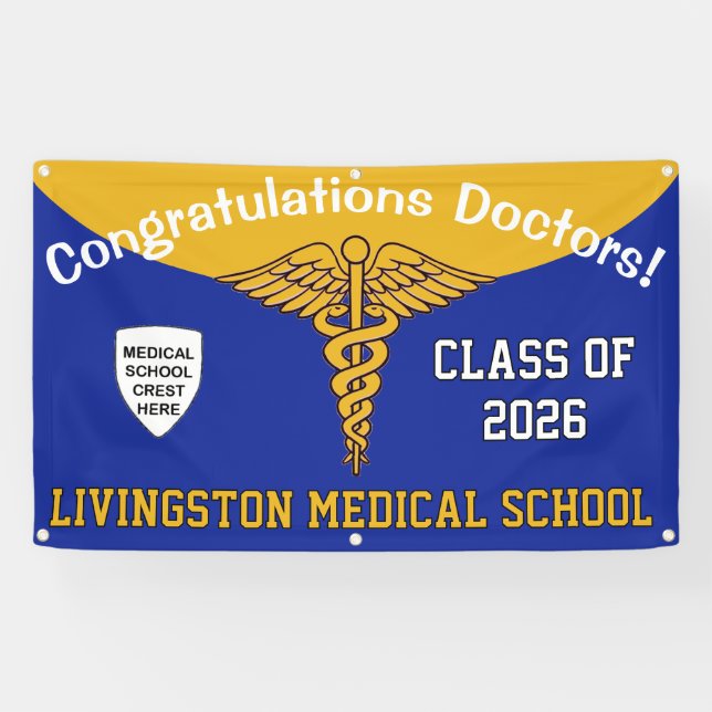 Lona Licenciatura en Medicina de Blue and Gold Caduceus (Horizontal)