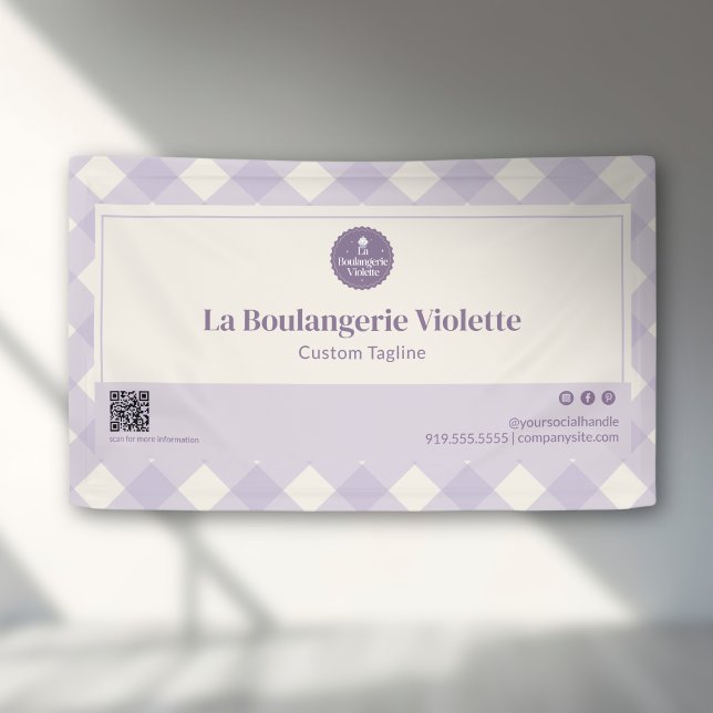 Lona  Light Purple Bakery Gingham QR Code Event Display (Subido por el creador)