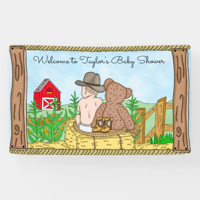 Lona Lil' Cowboy y Teddy Bear Baby Shower (Horizontal)