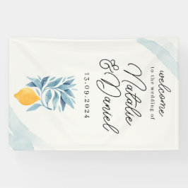 Lona Limón con hojas azules ilustración botánica