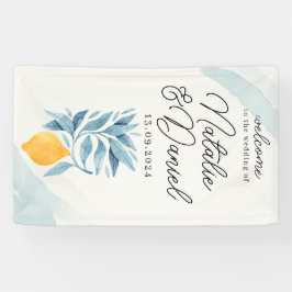 Lona Limón con hojas azules ilustracion botánico