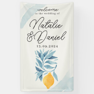 Lona Limón con hojas azules ilustracion botánico