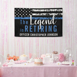 Lona Línea Azul Delgada Personalizada Jubilación Policí