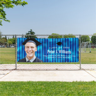 Lona Líneas Azules Foto Personalizada de Graduación Fel