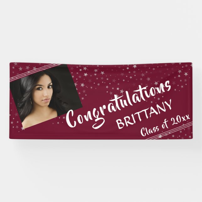 Lona Líneas y estrellas | Maroon editable | Graduación  (Horizontal)