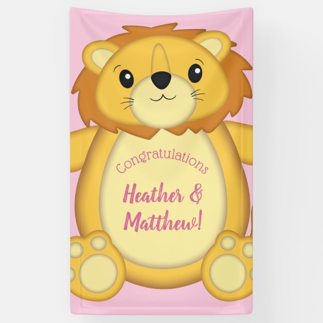 Lona Lion Baby Shower Pink (Vertical)