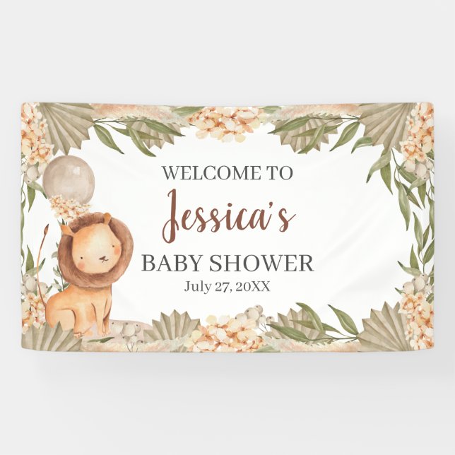 Lona Lion Boho pampas Grass baby shower Welcome banner (Horizontal)