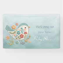 Little Bird Blue Pink Flowers Baby Shower