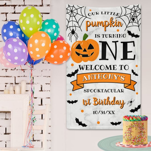 Lona Little Pumpkin Turning One Halloween 1st Birthday (Subido por el creador)