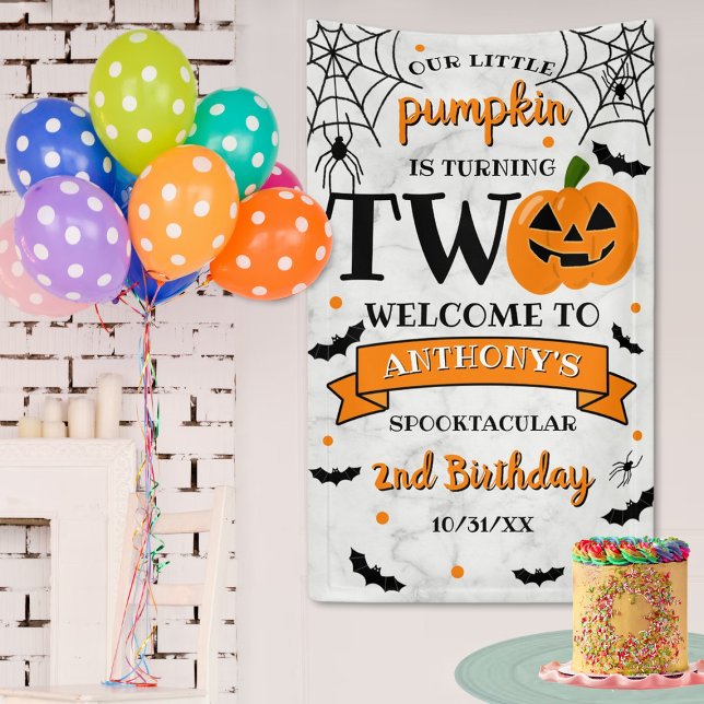 Lona Little Pumpkin Turning Two Halloween 2nd Birthday (Subido por el creador)