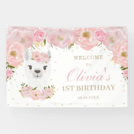Lona Llama a floral rosa primer cumpleaños fondo