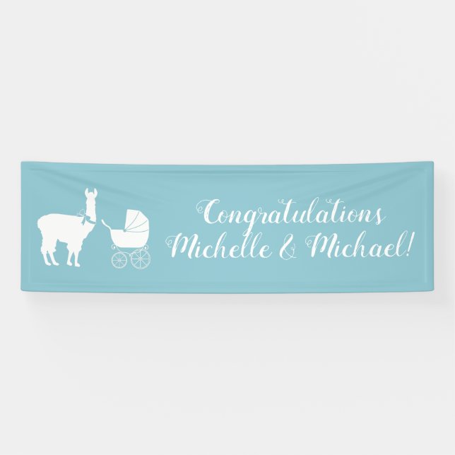 Lona Llama Baby Shower Cute Blue Boy (Horizontal)