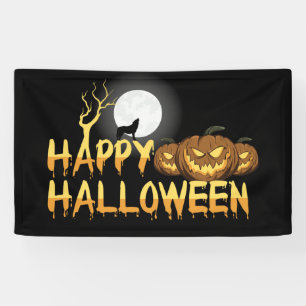 Lona Lobo feliz de Halloween y Linternas Jack-O