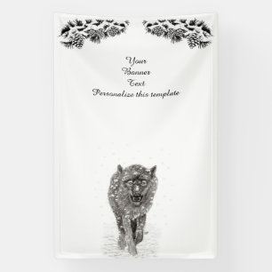 Lona Lobo negro enojado en la nieve, invierno salvaje