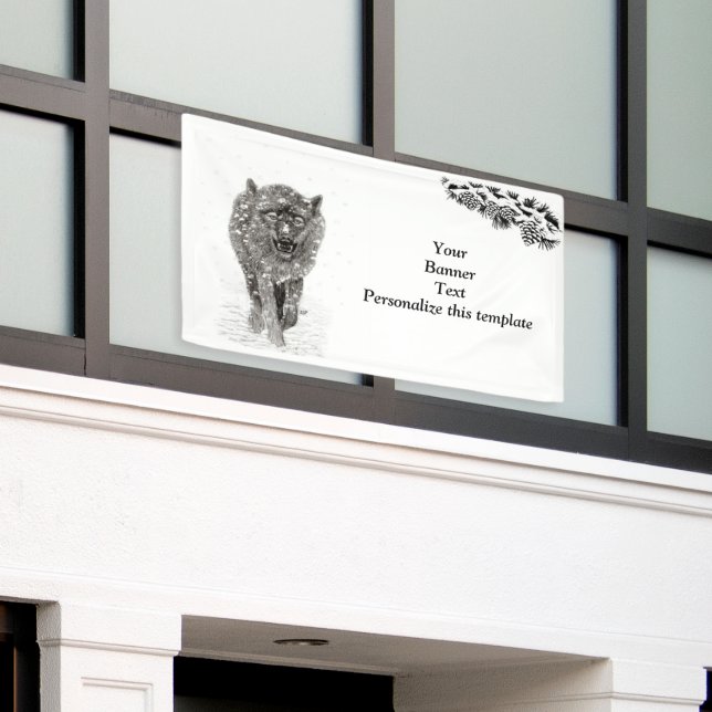 Lona Lobo negro enojado en la nieve, invierno salvaje (Edificio exterior)