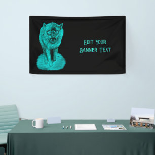 Lona Lobo negro enojado en la noche