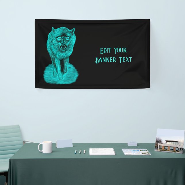 Lona Lobo negro enojado en la noche (Feria)