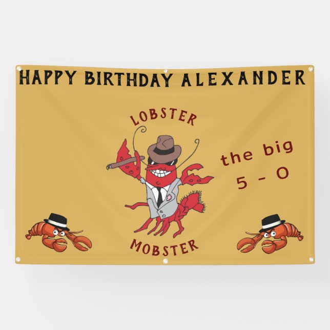 Lona Lobster Mobster 🦞 Funny Personalizado Gangster (Horizontal)