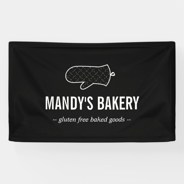 Lona Logo de Rustic Oven Mitt en negro para panadería (Horizontal)
