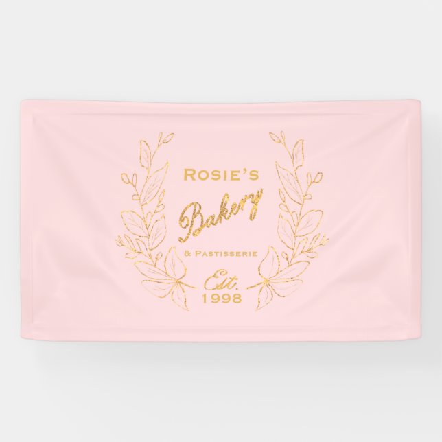 Lona Logo del guión de la panadería de oro rosa de moda (Horizontal)