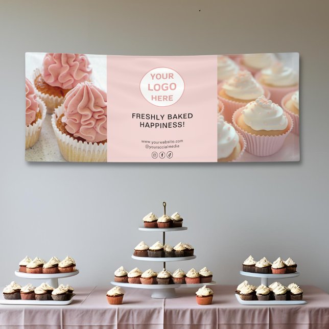 Lona Logo personalizado 2 Fotos Rubor Pink Bakery Busin (Custom Logo 2 Photos Blush Pink Bakery Business Banner)