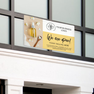 Lona Logotipo Amarillo Suave & Foto Estamos Abiertos Ne