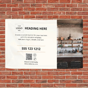 Lona Logotipo comercial Código QR Foto Banner Beige