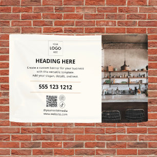 Lona Logotipo comercial Código QR Foto Banner Beige