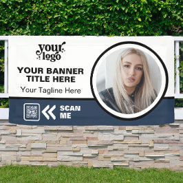 Lona Logotipo comercial Código QR Foto interior Azul ex