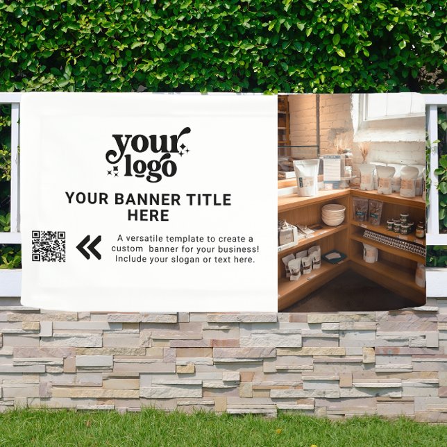 Lona Logotipo comercial Foto de código QR moderno en bl (Subido por el creador)