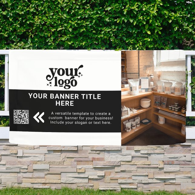 Lona Logotipo comercial Foto de código QR moderno en bl (Subido por el creador)