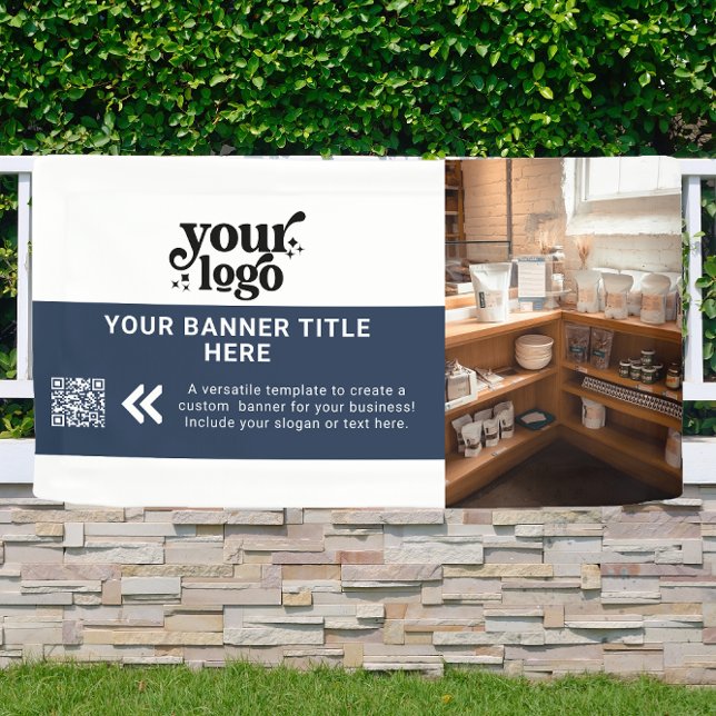 Lona Logotipo comercial Navy Blue Modern QR Code Photo (Subido por el creador)