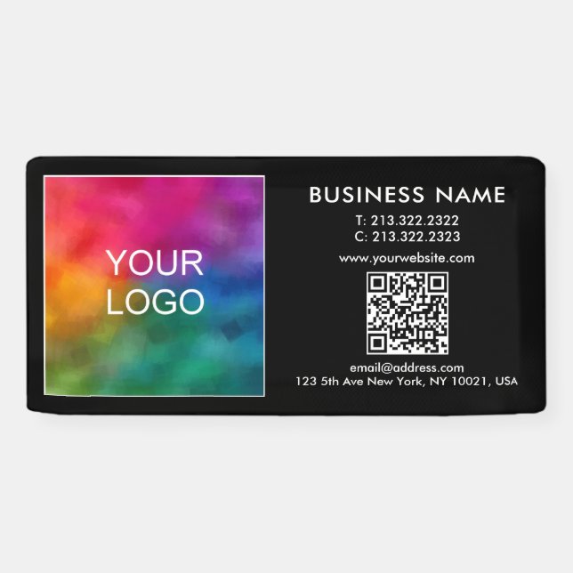 Lona Logotipo comercial personalizado Código QR Moderno (Horizontal)