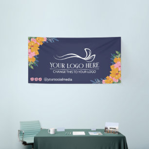 Lona Logotipo de arreglos florales amarillos rosados ex