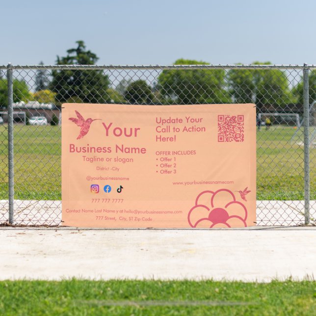 Lona Logotipo de colibrí rosado Código QR Peach Fuss Bu (in situ)