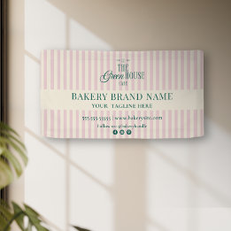 Lona Logotipo de panadería con rayas preppy rosadas par