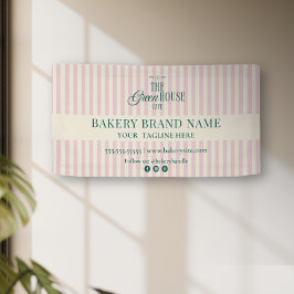 Lona Logotipo de panadería con rayas preppy rosadas par