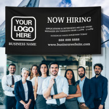 Logotipo moderno blanco negro ahora contratación