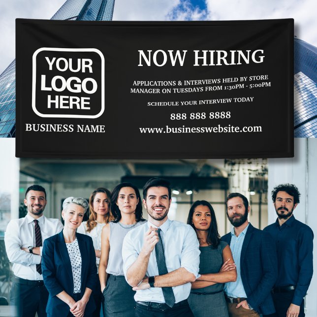 Lona Logotipo moderno blanco negro ahora contratación (Subido por el creador)