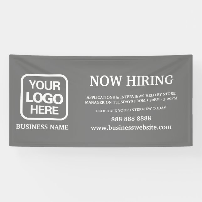 Lona Logotipo moderno Gray Now Hiring (Horizontal)