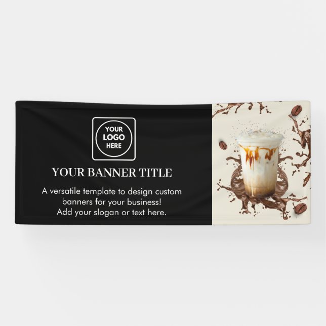 Lona Logotipo personalizado negro | Estandarte moderno  (Horizontal)