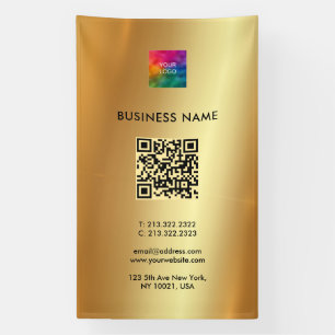 Lona Logotipo QR Código Oro Promoción vertical al aire 