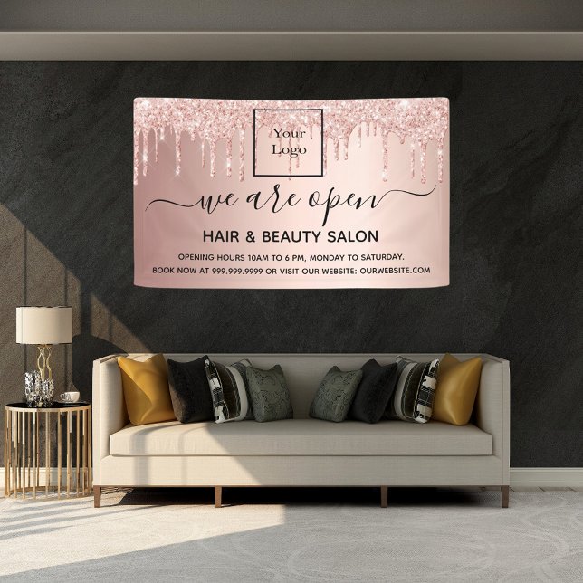 Lona Logotipo reabriendo salón de belleza rosa purpurin (Subido por el creador)