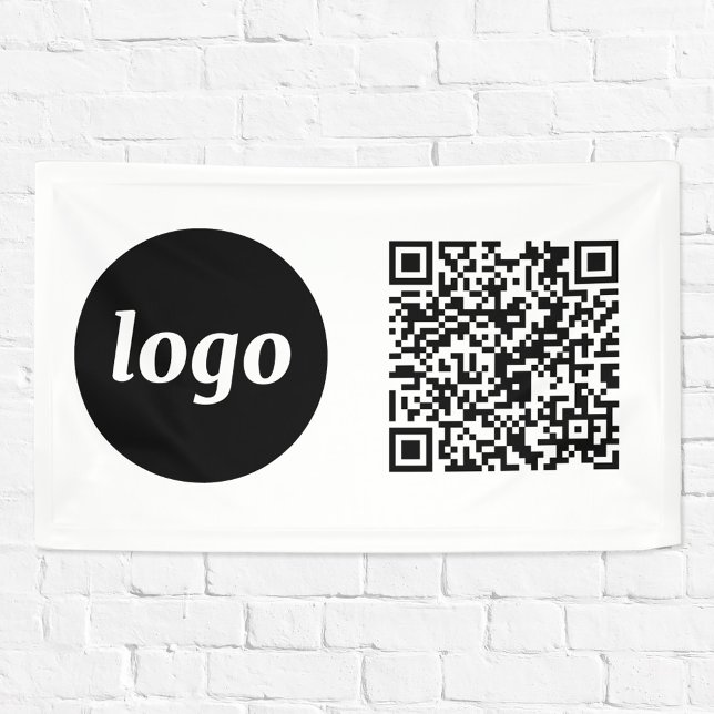 Lona Logotipo simple y código QR de empresa (Logo  with QR code business promotional banner)
