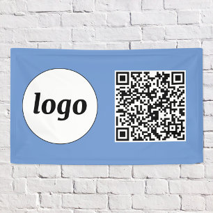 Lona Logotipo simple y negocio de texto QR Azul