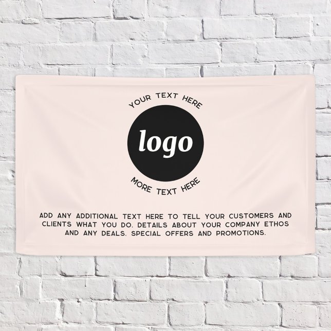 Lona Logotipo simple y Rubor comercial rosa (Logo with custom text promotional business banner)